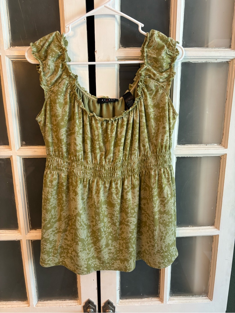 Liz Claiborne Olive Green Floral Ruffled Tank Top